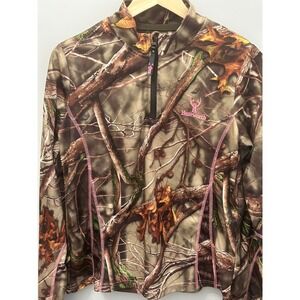 Huntworth Camo 1/4 Zip Pullover Pink Stitching Hunting Shirt Women's Large